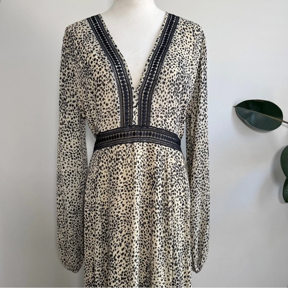 Baltic Born Maxi Dress Cha Cha Leopard Dot Print Taupe Sz L - Picture 6 of 12